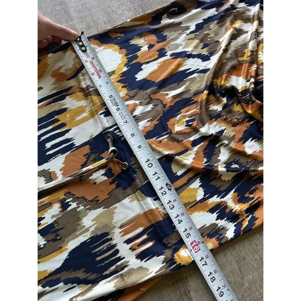 Tory Burch 100% Silk Ikat Print Midi Dress Women M Cowl Neck Tie Waist